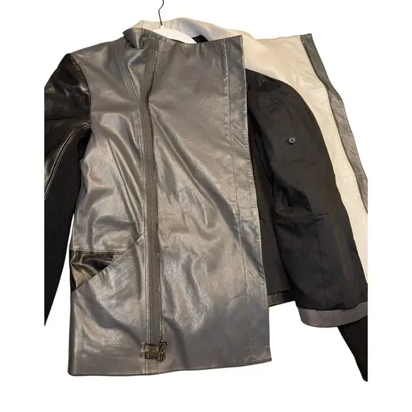 VINCE Lambskin Gray Leather Jacket Colorblock - Size small